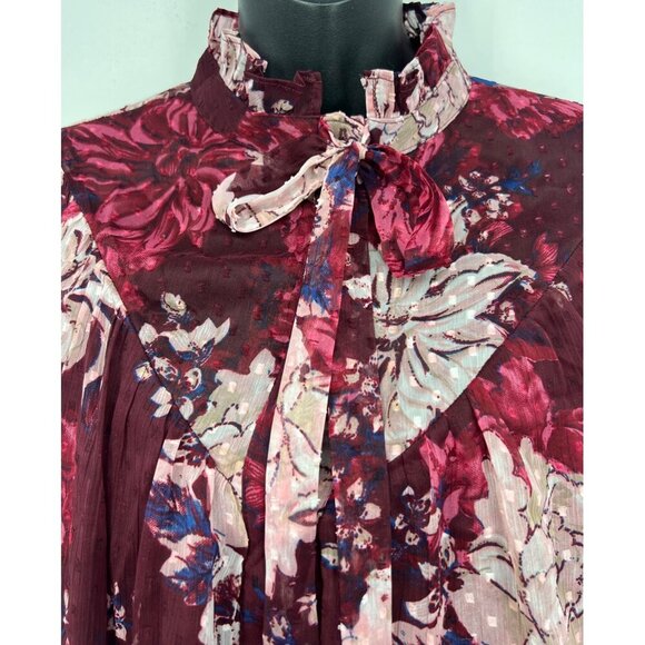 Walter Baker Large L Tina Top Wild Orchid Floral Long Sleeve Blouse Ruffle New - Picture 2 of 9